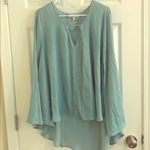 Jennifer Lopez XXL light teal silky hi-low blouse
